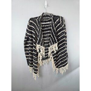 Le Fee Verte Cardigan Women's S Black White Popcorn Sweater Anthropologie Fringe